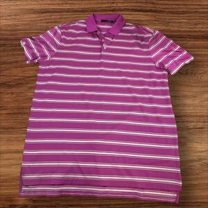 RLX Ralph Lauren Golf Polo Shirt Striped Wicking Purple White Large